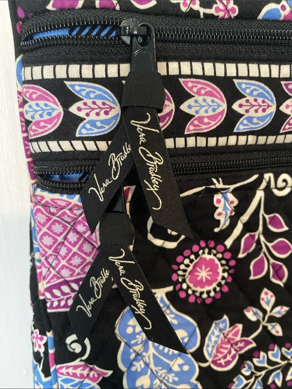 Vera Bradley Floral Crossbody Bag in Black, Purple & Blue